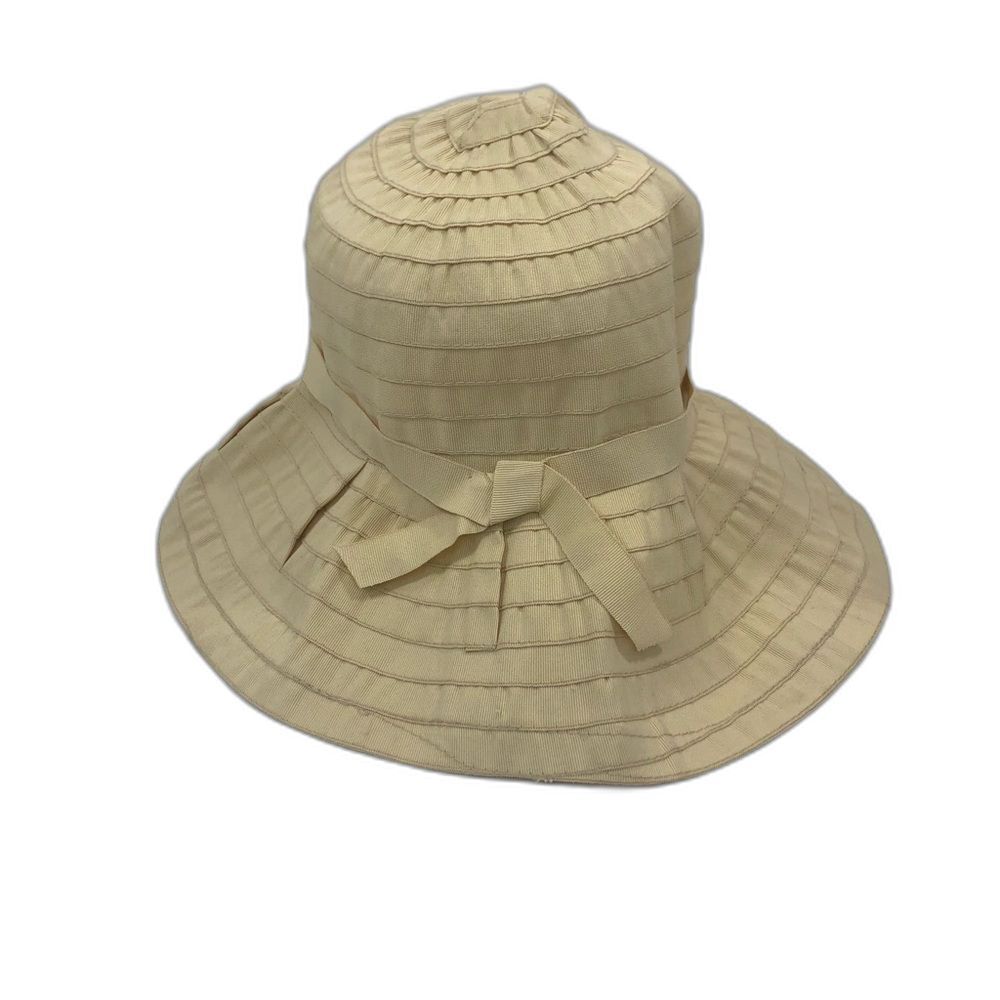 Scala Fabric Wide Brim Bucket Hat; Dark Cream Color With Tie and Bow Accent